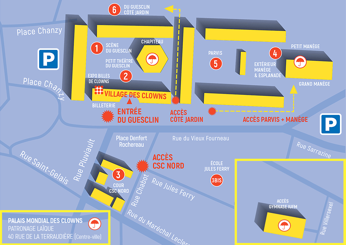 plan du festival Le Tres Grand conseil Mondial des Clowns - Niort